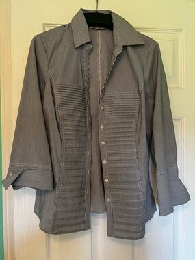 Signature by Larry Levine Black and White Pinstripe Shirt Jacket